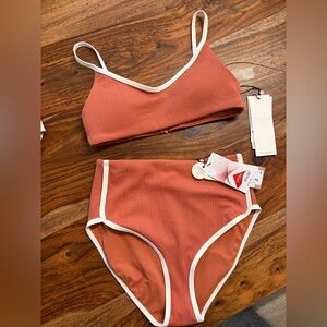 CALIA NWT Strappy Open Back Top & High Waisted Bottom Bikini Set Size XS